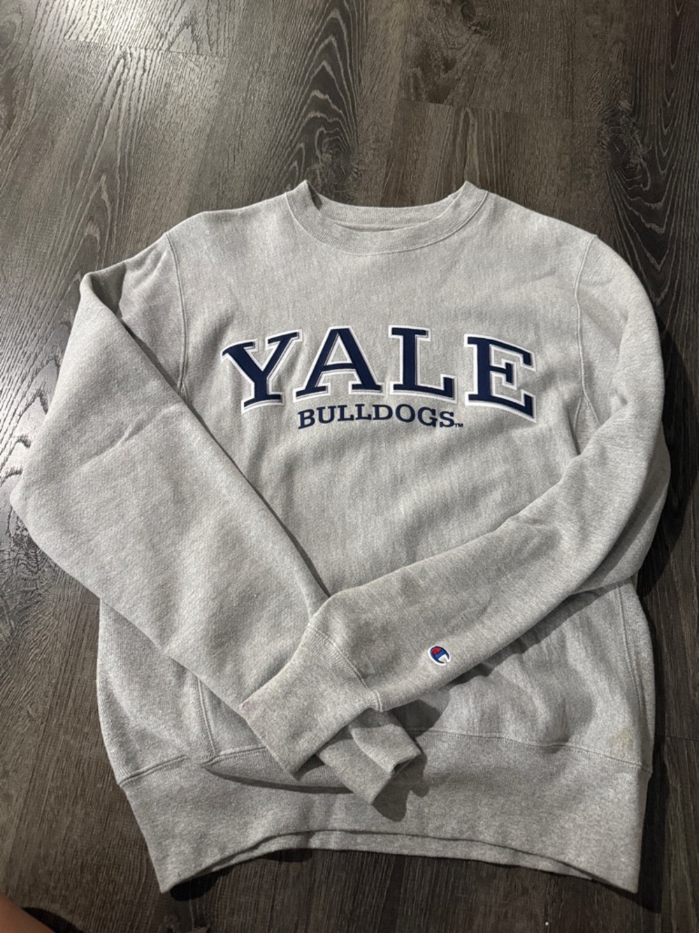 Champion Gray Yale Bulldogs Crewneck with Navy Logo